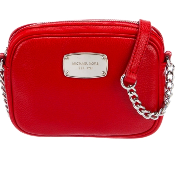 Michael Kors Red Crossbody Bag with Silver Chain - Picture 1 of 6